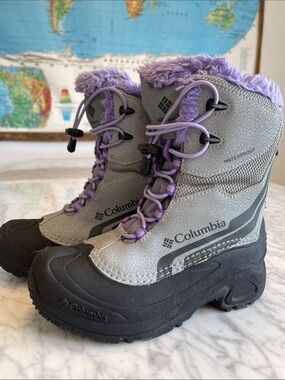 Columbia Big Kids Grey and Purple Insulated Waterproof Winter Boots